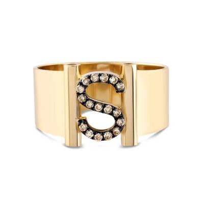 0,11 Karat Brauner (S) Buchstabe Diamantring - 1