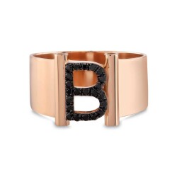 0,12 Karat Schwarzer (B) Buchstabe Diamantring - Star Pırlanta