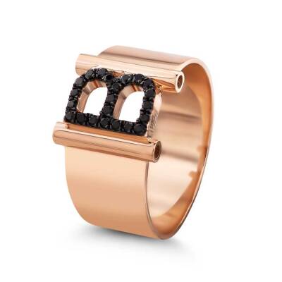 0,12 Karat Schwarzer (B) Buchstabe Diamantring - 2