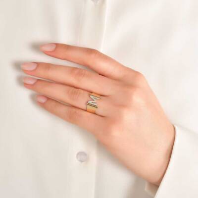 0,13 Karat (M) Buchstabe Diamantring - 4