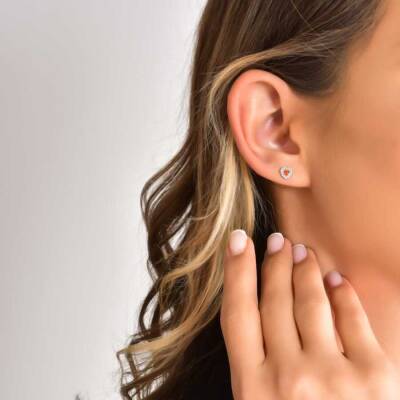 0,14 Karat Mineli Diamant Herz Ohrringe - 4