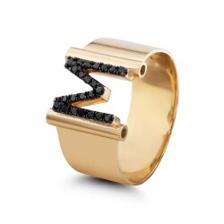 0,15 Karat Schwarzer (M) Buchstabe Diamantring - 2