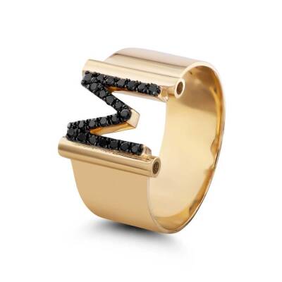 0,15 Karat Schwarzer (M) Buchstabe Diamantring - 2