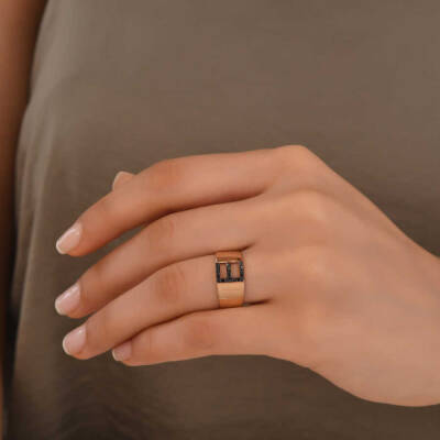 0,16 Karat Schwarzer Buchstabe Diamantring - 4