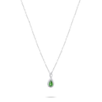 0,18 Karat Diamant Tropfen Smaragd Kette - 2