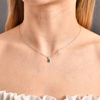 0,18 Karat Diamant Tropfen Smaragd Kette - 3