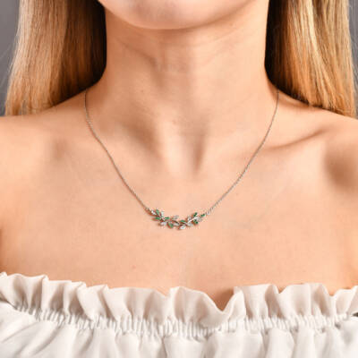 0,34 Karat Diamant Smaragd Kette - 4