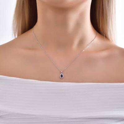0,37 Karat Diamant Safir Kette - 4