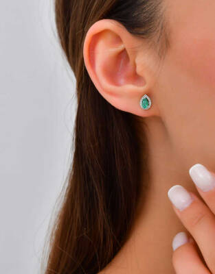 0,37 Karat Diamant Smaragd Ohrringe - 3