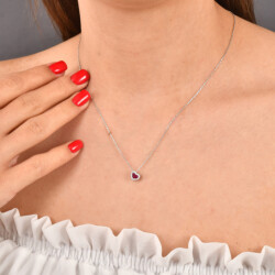 0,40 Karat Diamant Rubin Herz Kette - 4