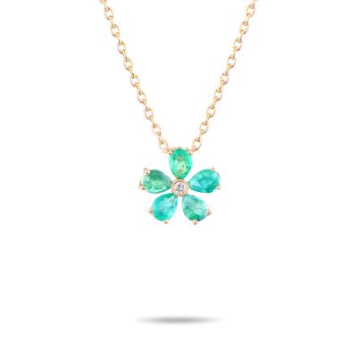 0,56 Karat Diamant Smaragd Papatya Kette - 3