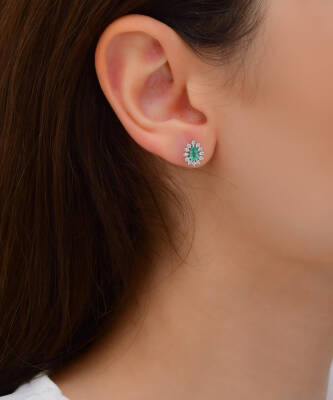 0,66 Karat Diamant Smaragd Ohrringe - 4