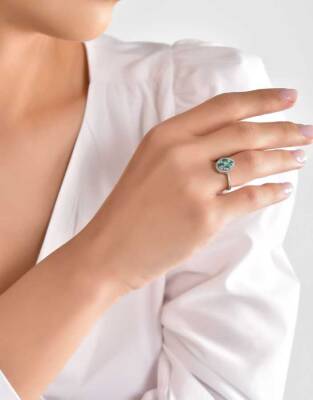 0,79 Karat Smaragd Diamantring - 4