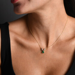 0,88 Karat Diamant Tropfen Smaragd Kette - 4