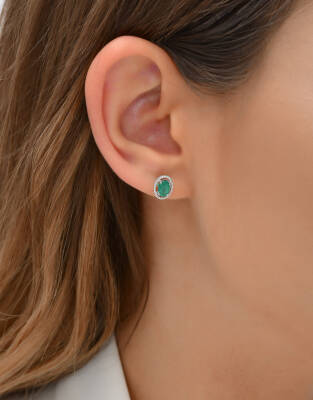 0,98 Karat Diamant Smaragd Ohrringe - 4