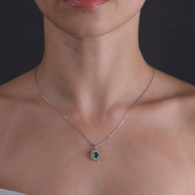 1,01 Karat Diamant Smaragd Kette - 3