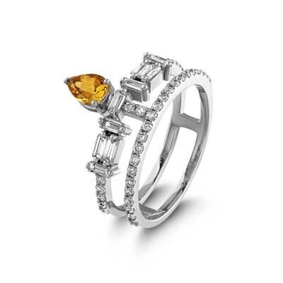 1,06 Karat Turmalin Stein Baguette Diamantring - 2