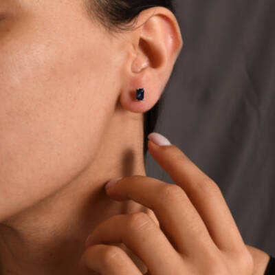 1,44 Karat Baguette Kesim Safir Ohrringe - 4