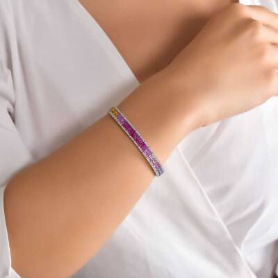 14,59 Karat Diamant Multicolor Safir Armband - 4