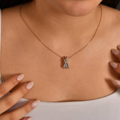 1,53 Karat Multi Color Safir Design Kette - 4