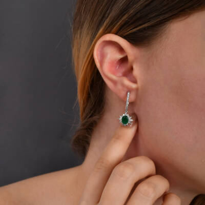 2,02 Karat Diamant Smaragd Ohrringe - 4