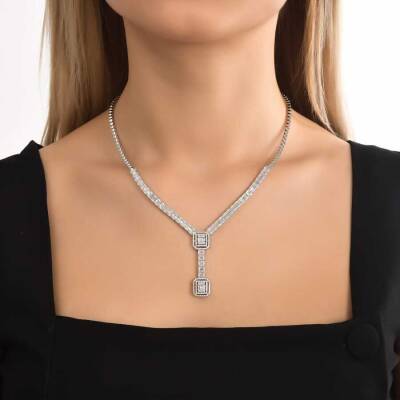 3,78 Karat Diamant Baguette Collier - 4