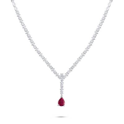 4,37 Karat Diamant Tropfen Kesim Rubin Collier - 2