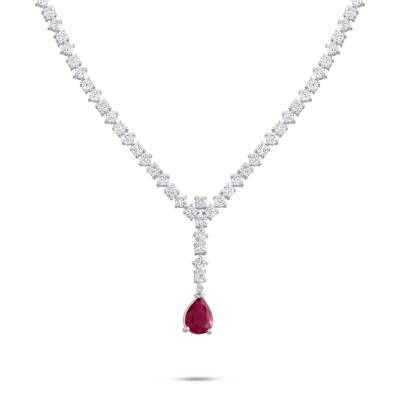 4,37 Karat Diamant Tropfen Kesim Rubin Collier - 3