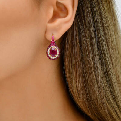 7,32 Karat Diamant Rubin Ohrringe - 4